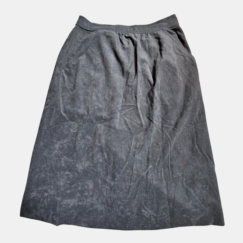 Vintage Faux Suede A-Line Midi Skirt 24 Pockets Back Zip Charcoal Gray Grunge